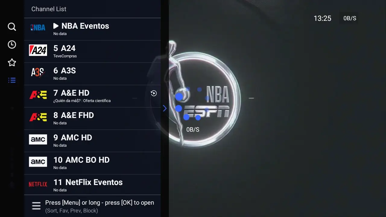 TV menu screen used to verify remote navigation after USB APK installation